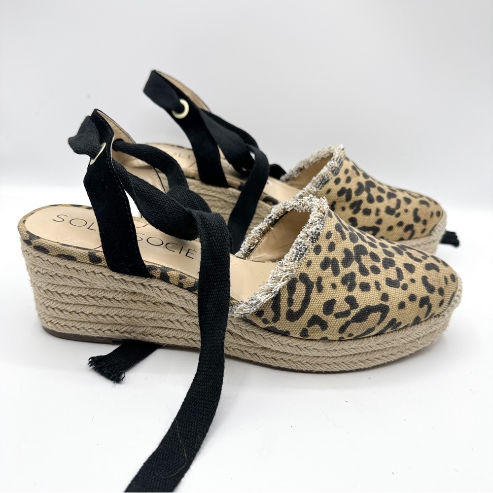 Sole Society Caristal Leopard Print Canvas Espadrille Wedge Sandal Size 10
